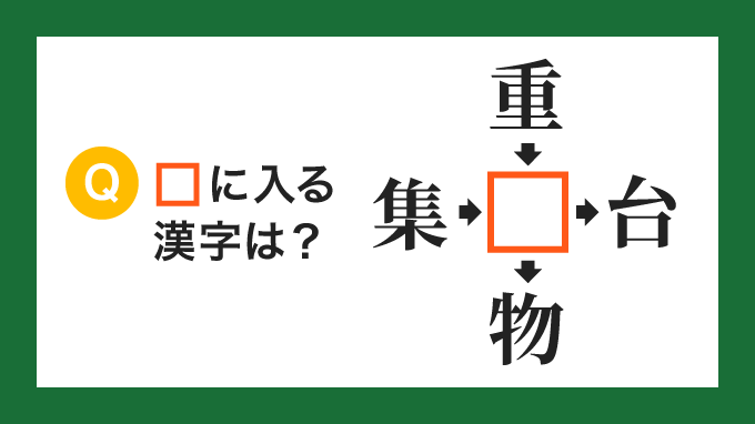 【クロス熟語】「集□」「重□」「□台」「□物」の□に入る漢字は？